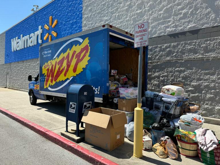 A truck filled with supplies from 104.3 WZYP's Tornado relief effort