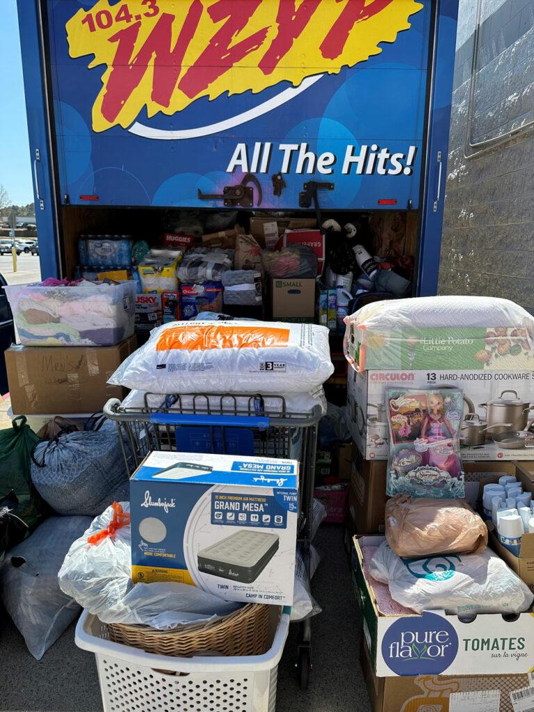 A truck filled with supplies from 104.3 WZYP's Tornado relief effort